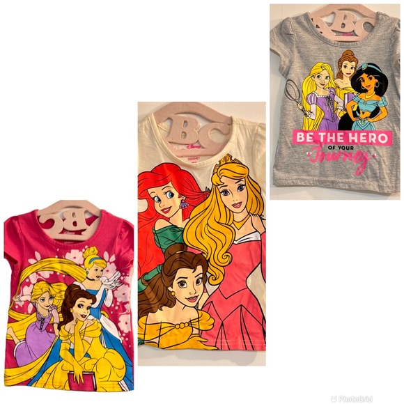 Princess Cinderella Belle and Rapunzel Girls 3 Pk Character Short Sleeve Tees 2T - Picture 1 of 10